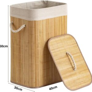 Cesto de Roupa Suja Bambu Dobrável 40x30x60cm Retangular Organizador Premium IZEHOME PRO Cesto de Roupa Suja Bambu Dobrável 40x30x60cm Retangular Organizador Premium IZEHOME PRO