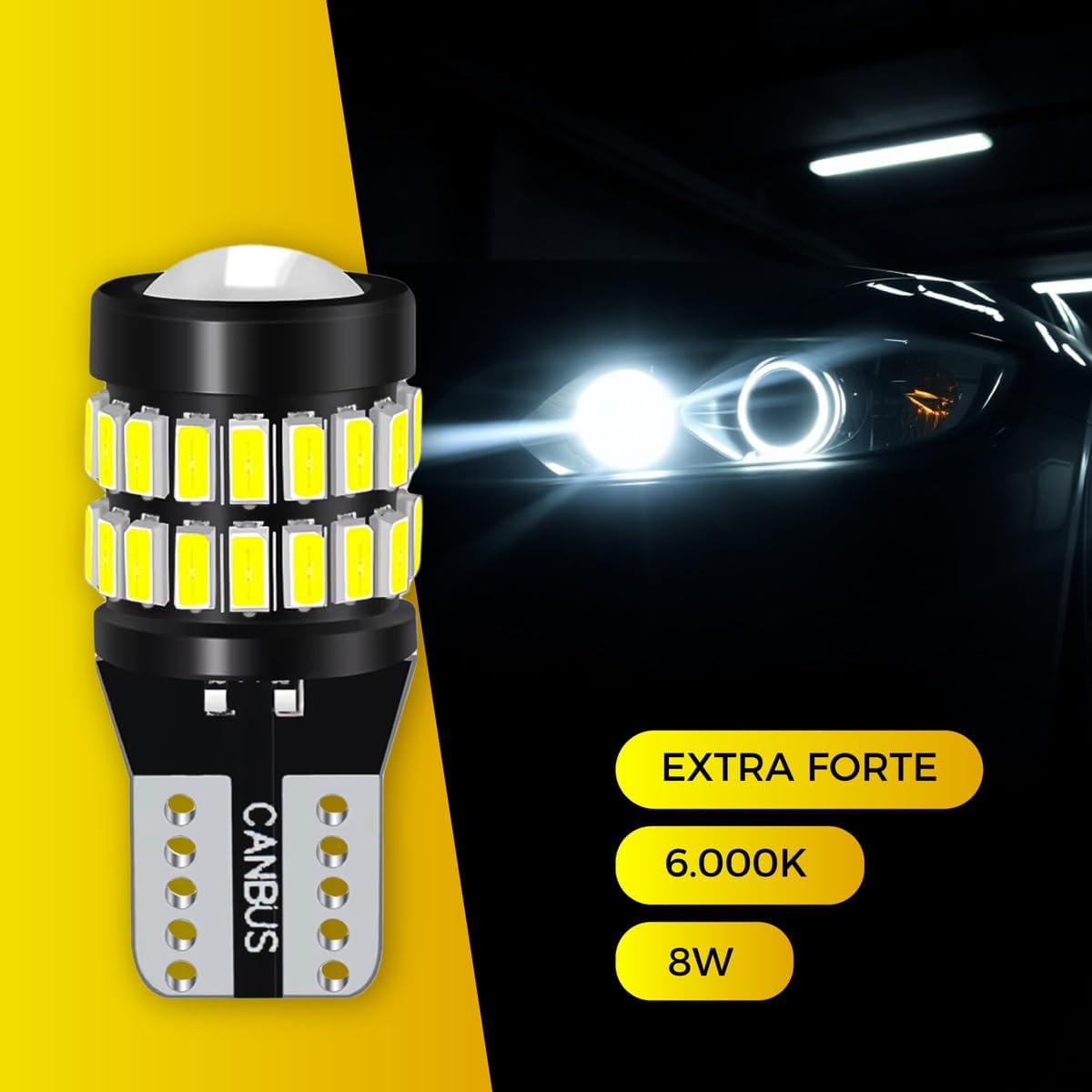 Par Lâmpadas LED T10 Pingo Canbus 8W 6000K 37 LEDs Projetor HD Branco Frio IZEBOOST PRO