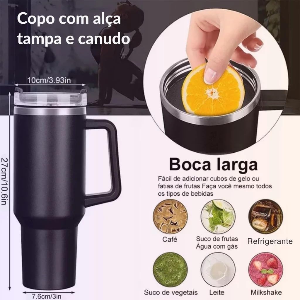 Copo Térmico Inox 1200ml Parede Dupla Tampa com Canudo Anti Vazamento IZECOOL PRO IZESHOP Copo térmico inox com parede dupla e design durável para uso em casa no trabalho e ao ar livre