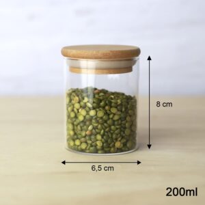 Kit 6 Potes de Vidro 200ml Herméticos Tampa de Bambu Borossilicato Organizador Premium IZESTORE PRO