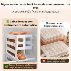 Porta Ovos 4 Andares 30 Unidades Branco Plástico BPA Free Deslizante Automático IZEFRESH PRO Porta Ovos 4 Andares 30 Unidades Branco Plástico BPA Free Deslizante Automático IZEFRESH PRO