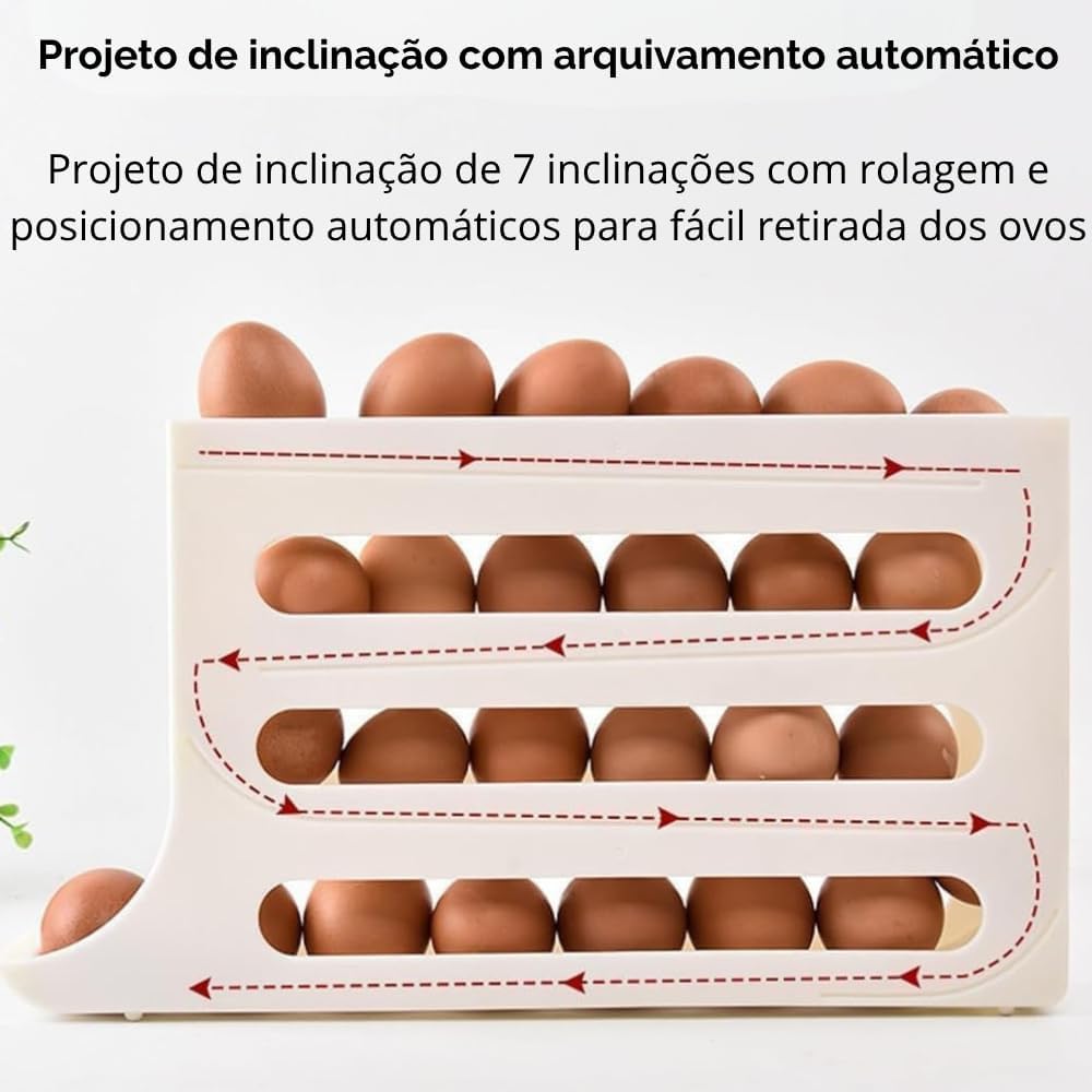 Porta Ovos 4 Andares 30 Unidades Branco Plástico BPA Free Deslizante Automático IZEFRESH PRO IZESHOP Porta ovos de plástico livre de BPA branco com estrutura leve e resistente para uso diário