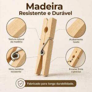 Prendedor de Roupa Madeira 72 Unidades Mola Metálica Alta Fixação Premium IZECLIP PRO