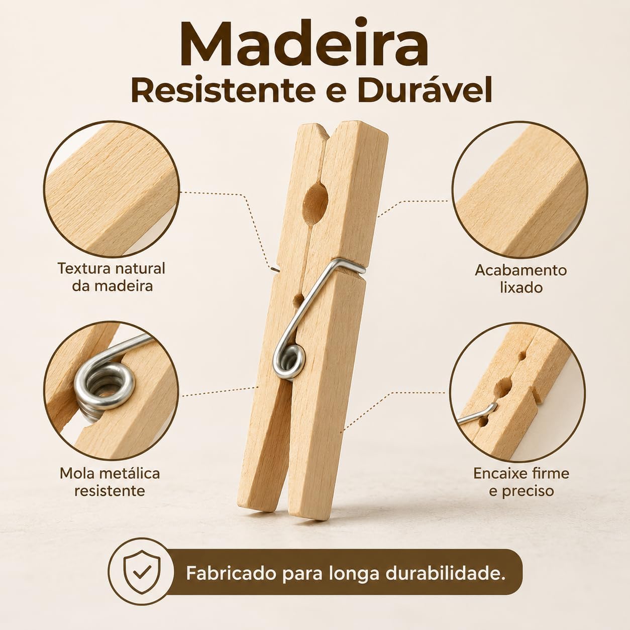 Prendedor de Roupa Madeira 72 Unidades Mola Metálica Alta Fixação Premium IZECLIP PRO