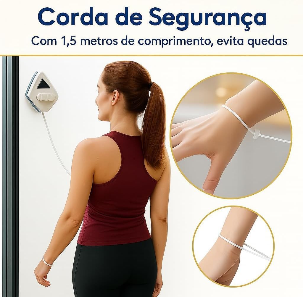 Limpador Magnético de Vidros Dupla Face Branco e Azul 11cm com Corda Premium IZEGLASS PRO IZESHOP Limpador magnético compacto 11cm x 5cm para vidros, espelhos e box de banheiro