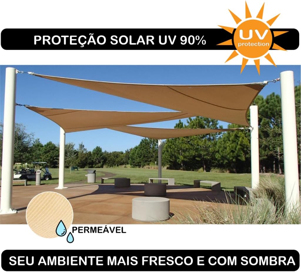 Tela Sombrite 90% 3x2m Polietileno Reforçada Areia/Palha Anti-Calor IZESHADE PRO IZESHOP Tela sombrite reforçada com bainha e argolas nas pontas para fixação rápida