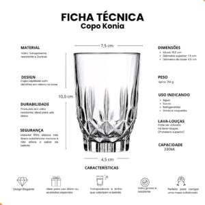 Jogo de Copos de Vidro 230ml 6 Peças Transparente Espesso Elegante Premium IZECRYSTAL PRO