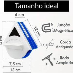 Limpador Magnético de Vidros Dupla Face Branco e Azul 11cm com Corda Premium IZEGLASS PRO Limpador Magnético de Vidros Dupla Face Branco e Azul 11cm com Corda Premium IZEGLASS PRO