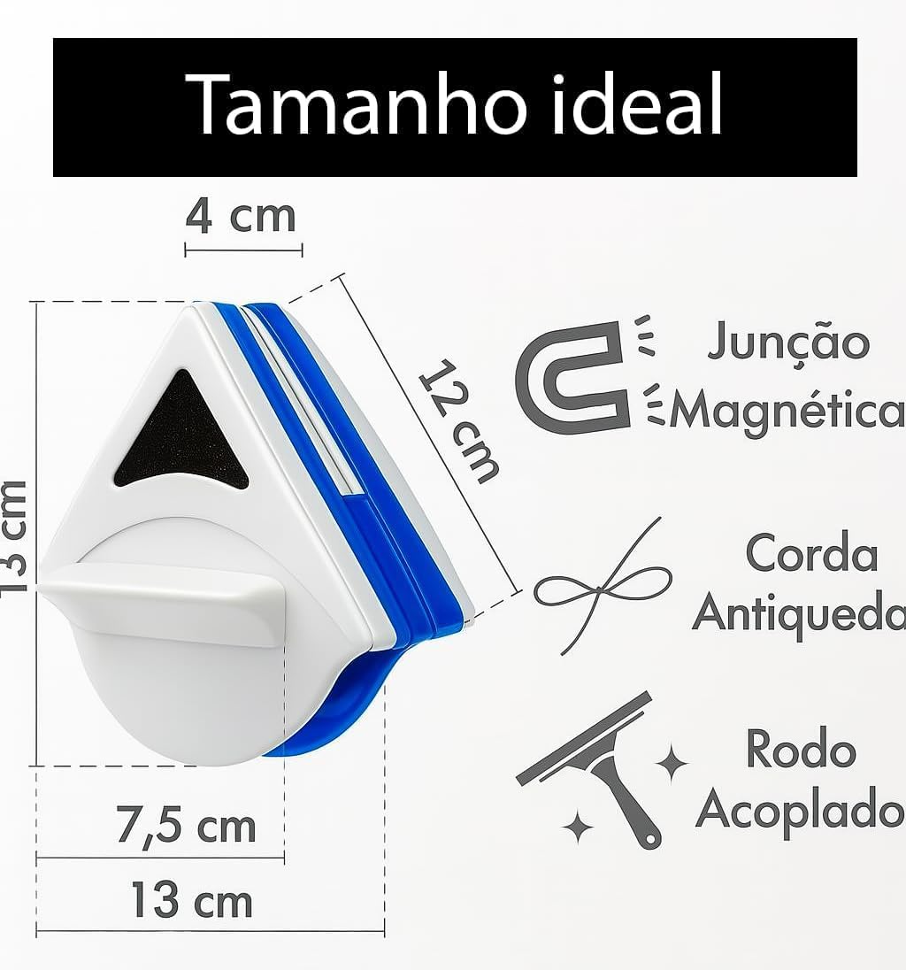 Limpador Magnético de Vidros Dupla Face Branco e Azul 11cm com Corda Premium IZEGLASS PRO IZESHOP Almofadas de microfibra premium do limpador magnético de vidros para acabamento cristalino