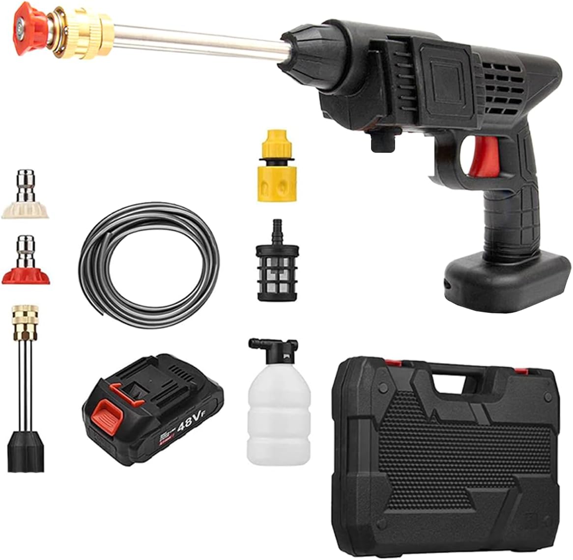 Lavadora Alta Pressão Portátil Sem Fio Recarregável Bivolt Preta 127V/220V Potência IZEJET PRO IZESHOP Lavadora alta pressão portátil sem fio IZEJET PRO preta para limpeza prática em casa e no carro