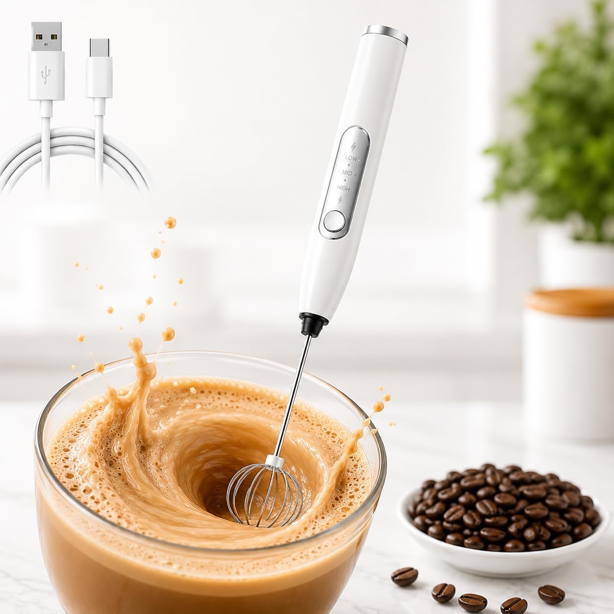 Mini Mixer Elétrico USB Recarregável 3 Velocidades Duplo Batedor Portátil Premium IZEFOAM PRO