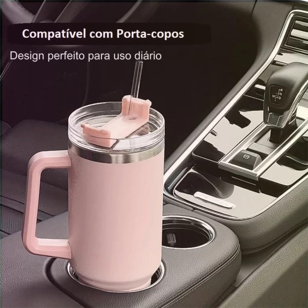 Copo Térmico Inox 1200ml Parede Dupla Tampa com Canudo Anti Vazamento IZECOOL PRO IZESHOP Copo portátil com tampa com trava e canudo removível para uso prático no dia a dia
