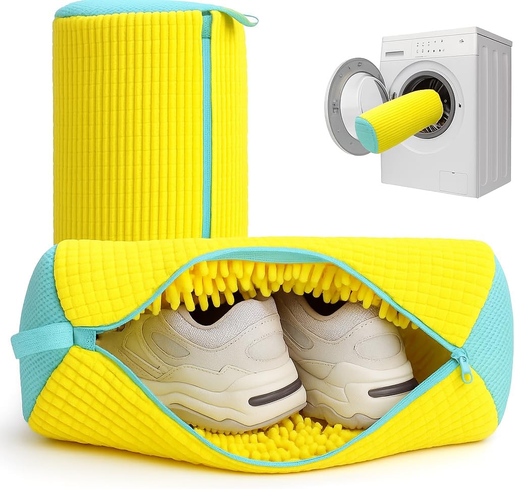 Saco de Lavagem para Tênis em Microfibra Amarelo com Zíper Premium IZECLEAN PRO IZESHOP Saco de lavagem para tênis IZECLEAN PRO em microfibra amarelo com zíper premium para máquina de lavar