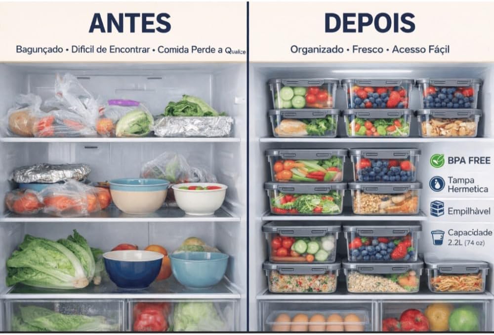 Kit 6 Potes Plásticos 2,2L Alto Cinza com Tampa Trava Premium IZELOCK PRO IZESHOP Tampa com trava dos potes IZELOCK PRO para fechamento seguro dos alimentos