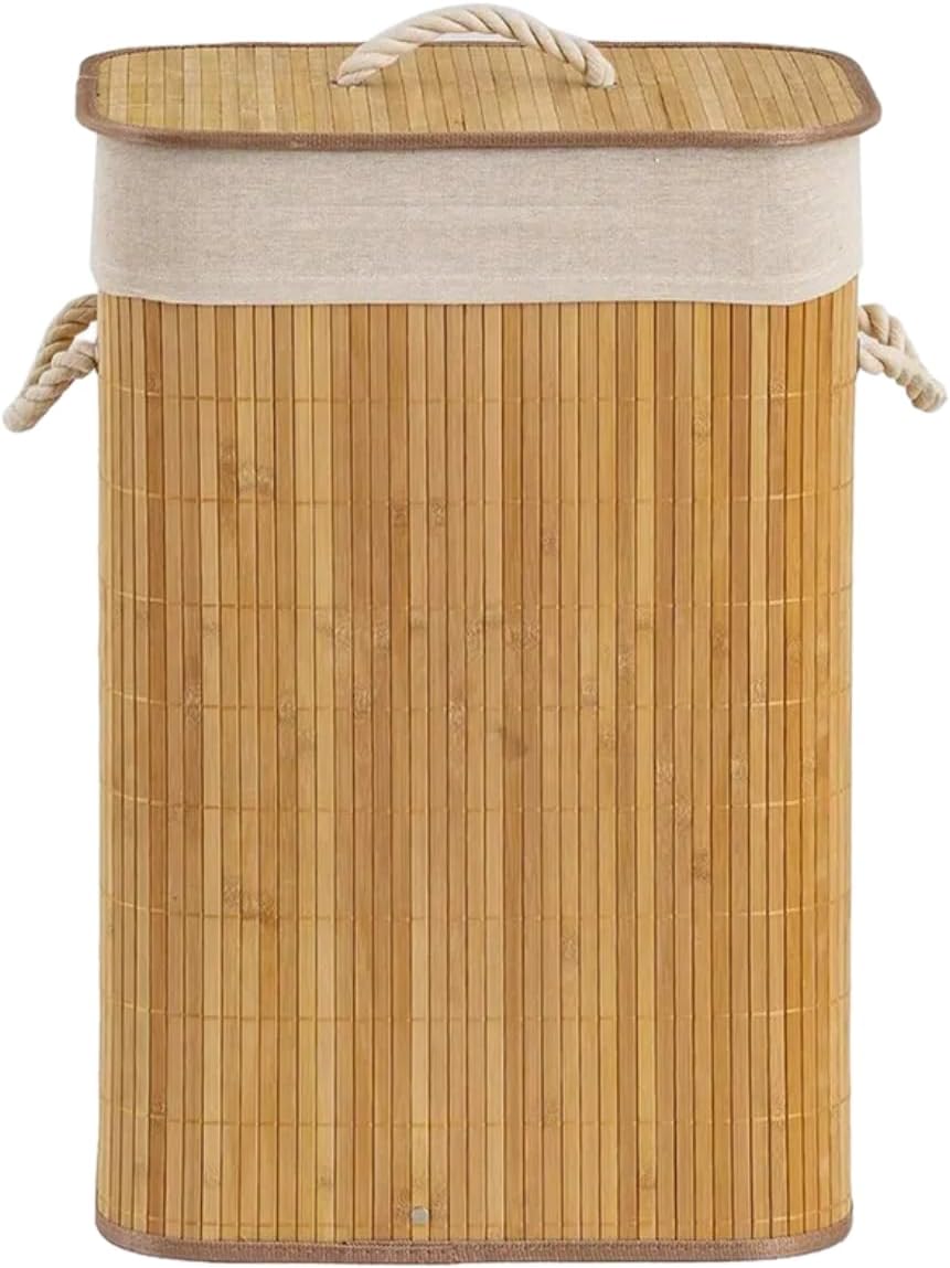 Cesto de Roupa Suja Bambu Dobrável 40x30x60cm Retangular Organizador Premium IZEHOME PRO IZESHOP Cesto de roupa suja bambu dobrável IZEHOME PRO 40x30x60cm para organizar roupas e objetos