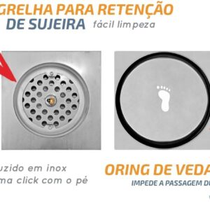 Ralo Inteligente Click 15x15cm Inox 1,2mm Veda Cheiro Premium IZECLICK PRO