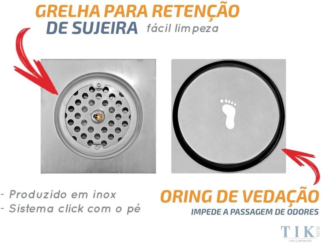 Ralo Inteligente Click 15x15cm Inox 1,2mm Veda Cheiro Premium IZECLICK PRO