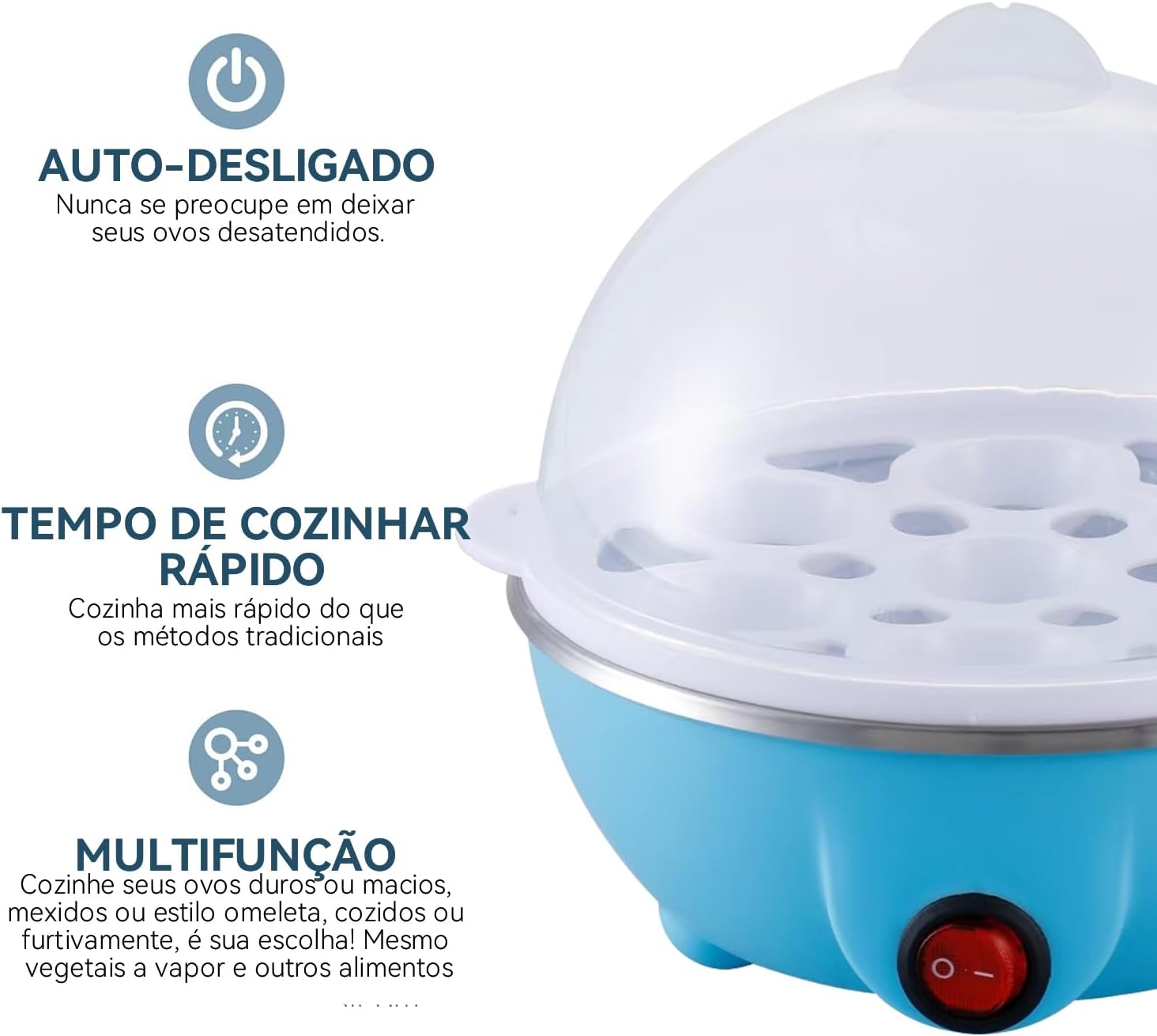 Cozedor de Ovos Elétrico 110V Dupla Camada Portátil Multiuso Premium IZEBOIL PRO IZESHOP Cozedor de ovos elétrico portátil com acabamento compacto para cozinha prática
