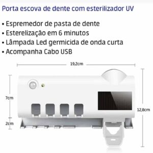 Suporte Escova de Dentes UV Branco 4 Compartimentos Dispenser Pasta Parede Premium IZEHYGIENE PRO