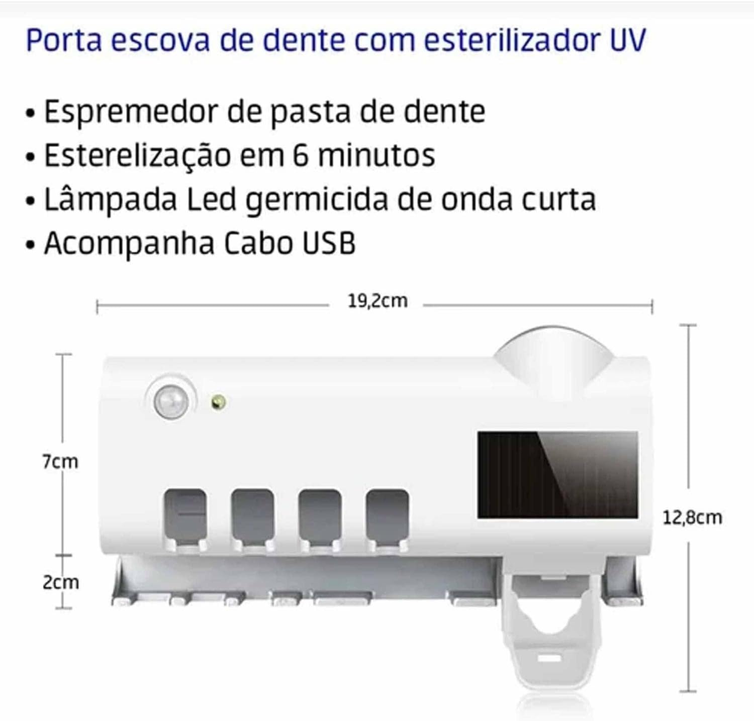 Suporte Escova de Dentes UV Branco 4 Compartimentos Dispenser Pasta Parede Premium IZEHYGIENE PRO