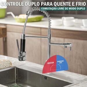 Torneira Gourmet Cozinha Monocomando Cromada Metal Alta Pressão Com Spray Extensor IZEFLOW PRO