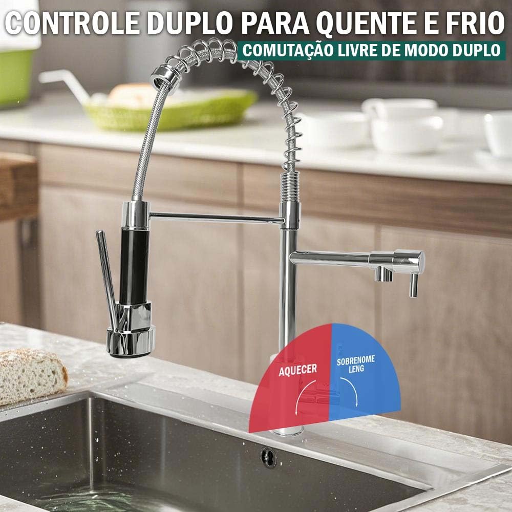 Torneira Gourmet Cozinha Monocomando Cromada Metal Alta Pressão Com Spray Extensor IZEFLOW PRO
