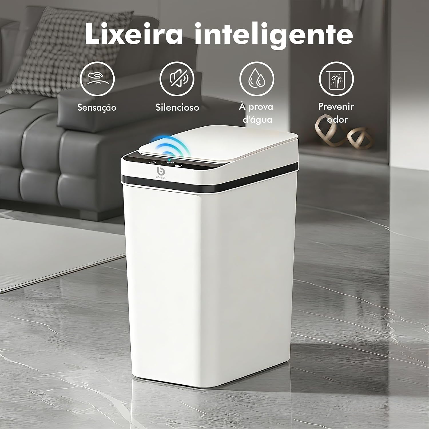 Lixeira Inteligente 12L Sensor Automático Infravermelho Branca Slim Silenciosa IZEHYGEN PRO IZESHOP Lixeira automática com abertura por sensor para mais higiene na casa