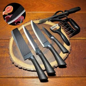 Conjunto Facas Churrasco Inox 8 Peças Profissional Cabo Marrom Afiadas KIT IZECHOP PRO