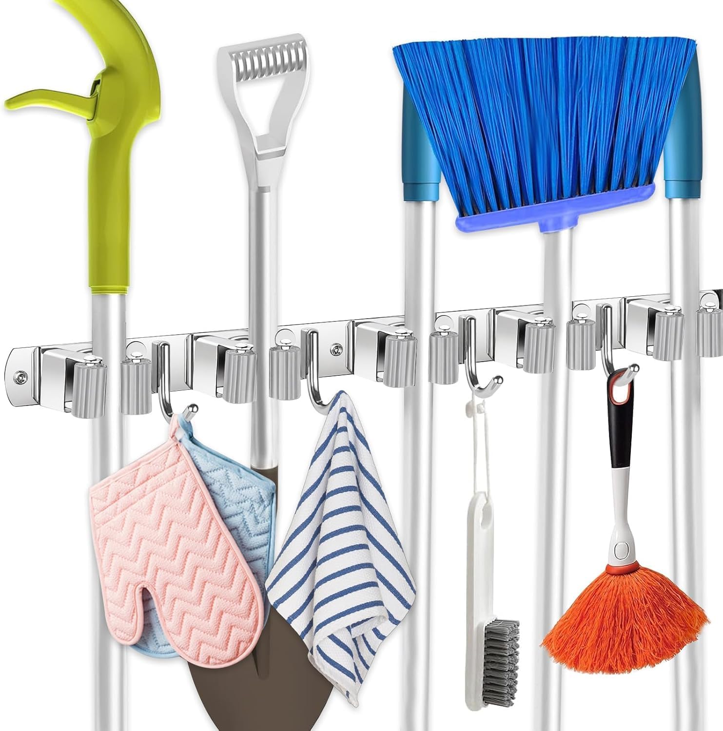 Suporte para Vassouras e Rodo de Parede Aço Inoxidável 9 Acessórios Organizador Premium IZEHOLD PRO