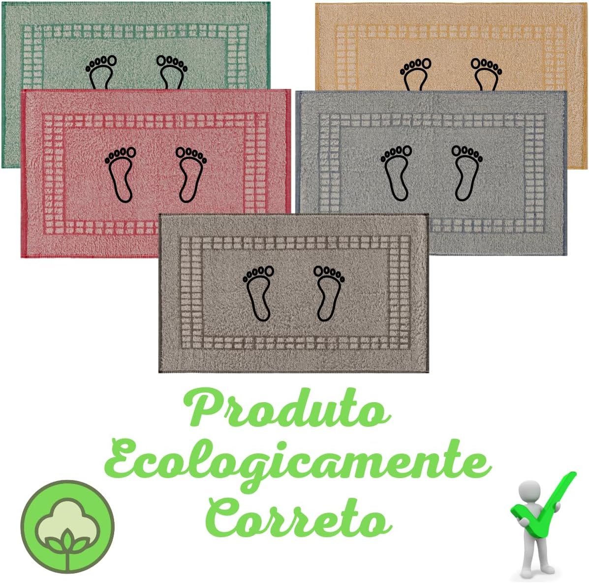 Kit 05 Tapete Banheiro Felpudo 100% Algodão 45x70cm Alto Absorção Premium IZESOFT MAX