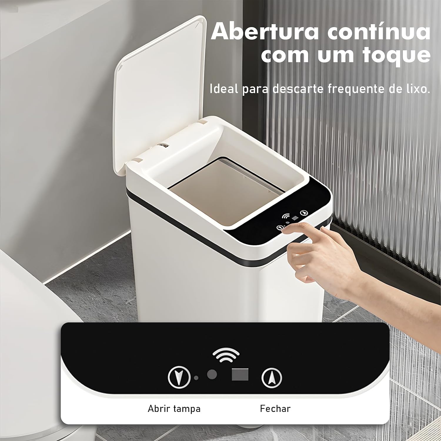 Lixeira Inteligente 12L Sensor Automático Infravermelho Branca Slim Silenciosa IZEHYGEN PRO IZESHOP Lixeira slim 12 litros com modos de abertura por sensor toque manual e pé