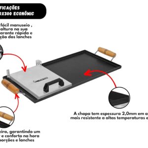 Chapa Bifeteira 60x30 Aço Carbono 2mm Com Prensa Para Fogão Churrasqueira Premium IZEGRILL PRO
