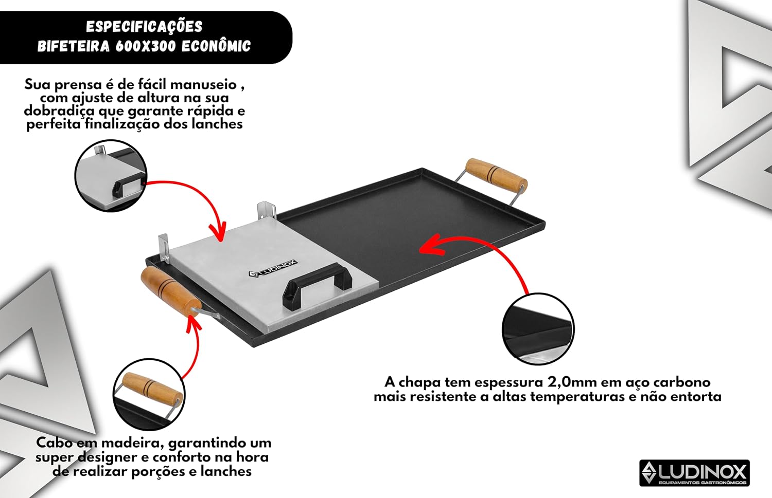 Chapa Bifeteira 60x30 Aço Carbono 2mm Com Prensa Para Fogão Churrasqueira Premium IZEGRILL PRO