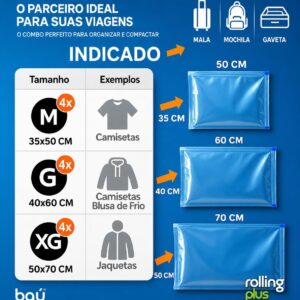 Kit 12 Sacos a Vácuo Manual Viagem Casa Camping Enrolar Sem Bomba 3 Tamanhos Economia IZEROLL PRO