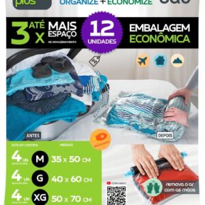 Kit 12 Sacos a Vácuo Manual Viagem Casa Camping Enrolar Sem Bomba 3 Tamanhos Economia IZEROLL PRO
