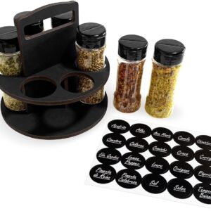 Kit Porta Tempero Redondo MDF 6mm 6 Potes 130ml Tampa Dosadora Dupla IZECHOP PRO