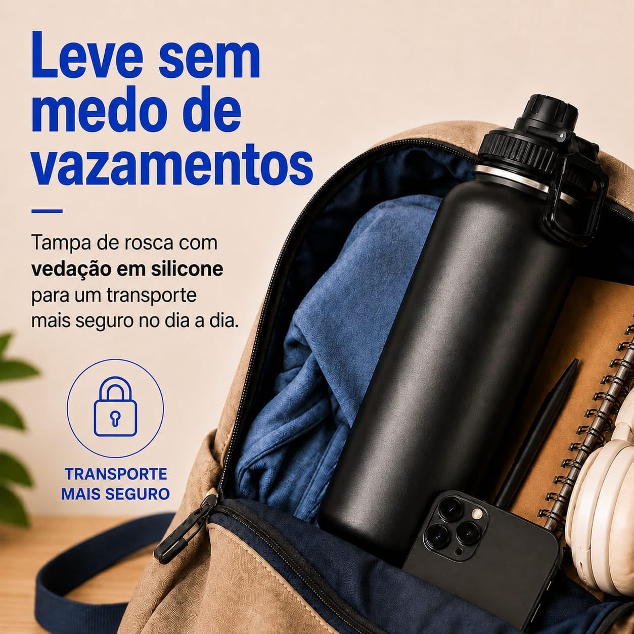 Garrafa Térmica 1L Aço Inox 304 Parede Dupla Antivazamento 24h Alça Articulada IZETHERMO PRO