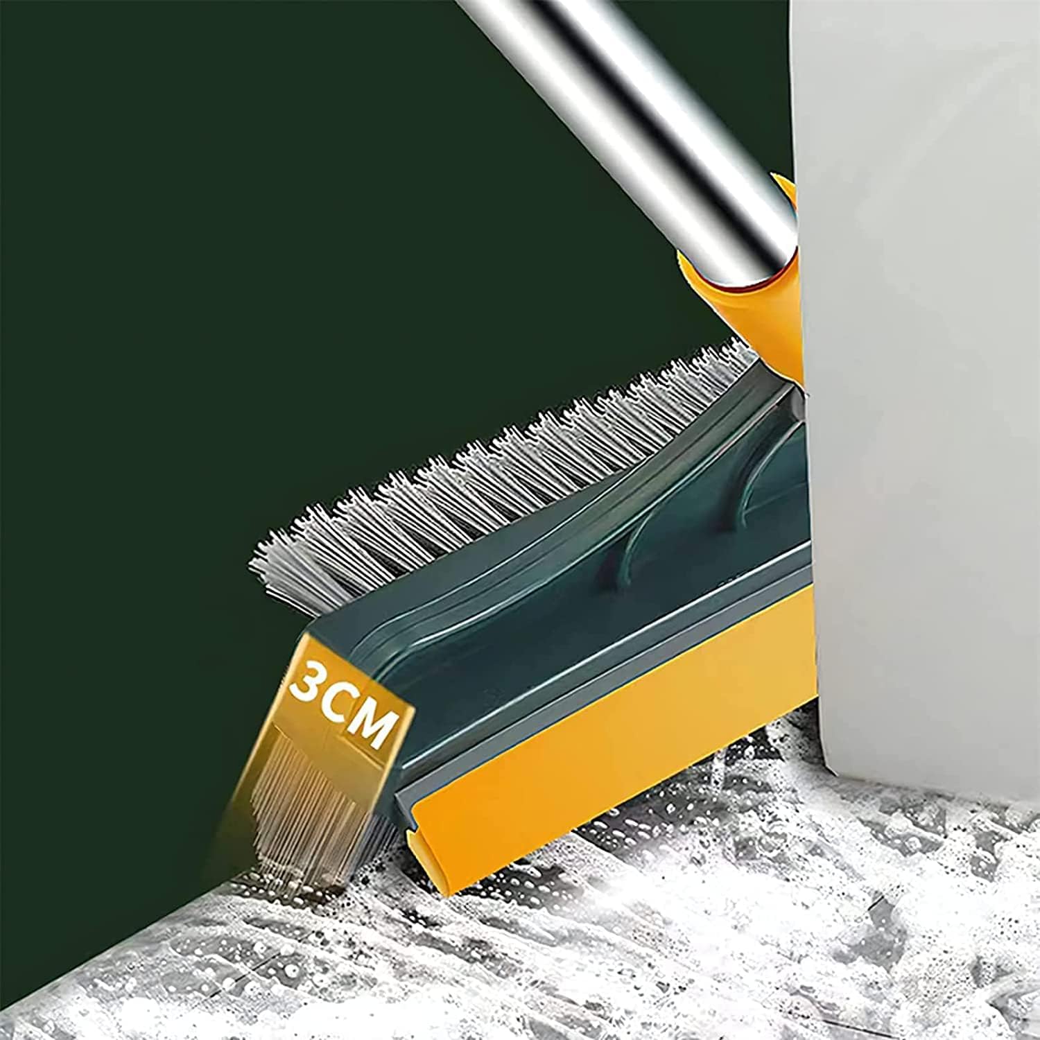 Escova de Limpeza de Chão 3 em 1 V Formato Cabo Longo Inox Rotativa 120° Premium IZEGRIP PRO IZESHOP Escova 2 em 1 para limpeza seca e molhada com função de escovar e raspar água