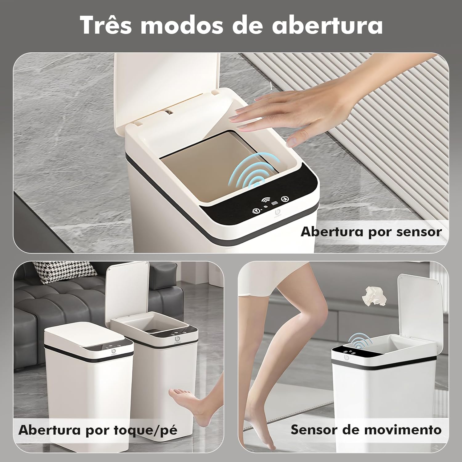 Lixeira Inteligente 12L Sensor Automático Infravermelho Branca Slim Silenciosa IZEHYGEN PRO IZESHOP Lixeira silenciosa com fechamento suave para banheiro quarto e cozinha