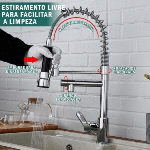 Torneira Gourmet Cozinha Monocomando Cromada Metal Alta Pressão Com Spray Extensor IZEFLOW PRO