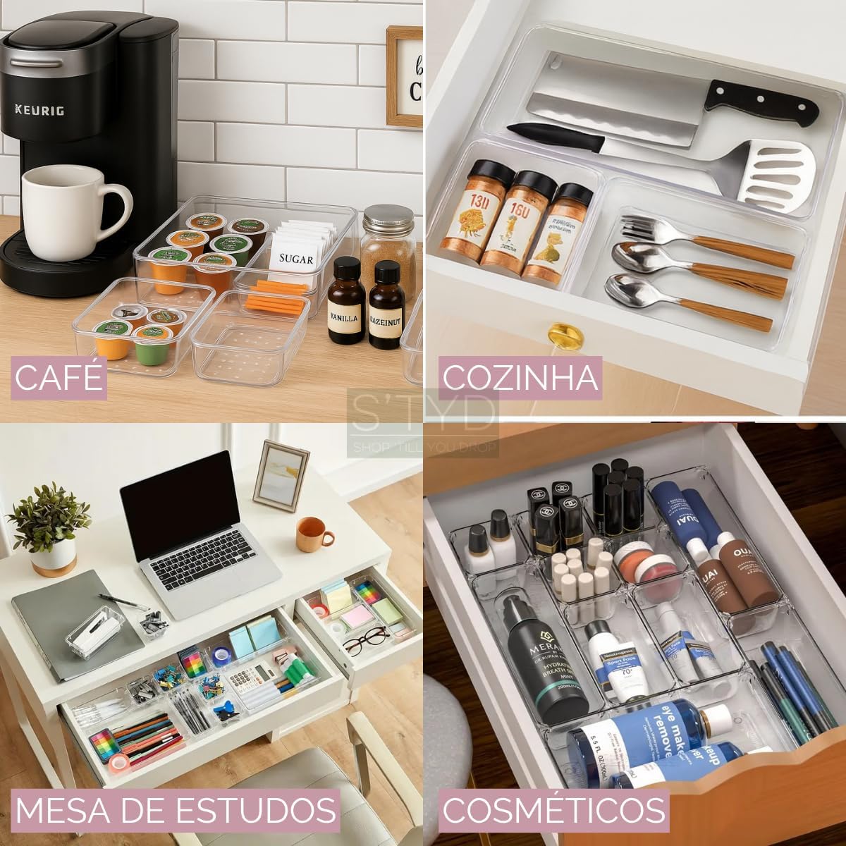 Kit Organizador Modular Gavetas Acrílico Transparente 7 Peças Premium Multiuso IZEBOX PRO IZESHOP Conjunto de 7 organizadores premium IZEBOX PRO em acrílico para casa e escritório