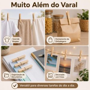 Prendedor de Roupa Madeira 72 Unidades Mola Metálica Alta Fixação Premium IZECLIP PRO