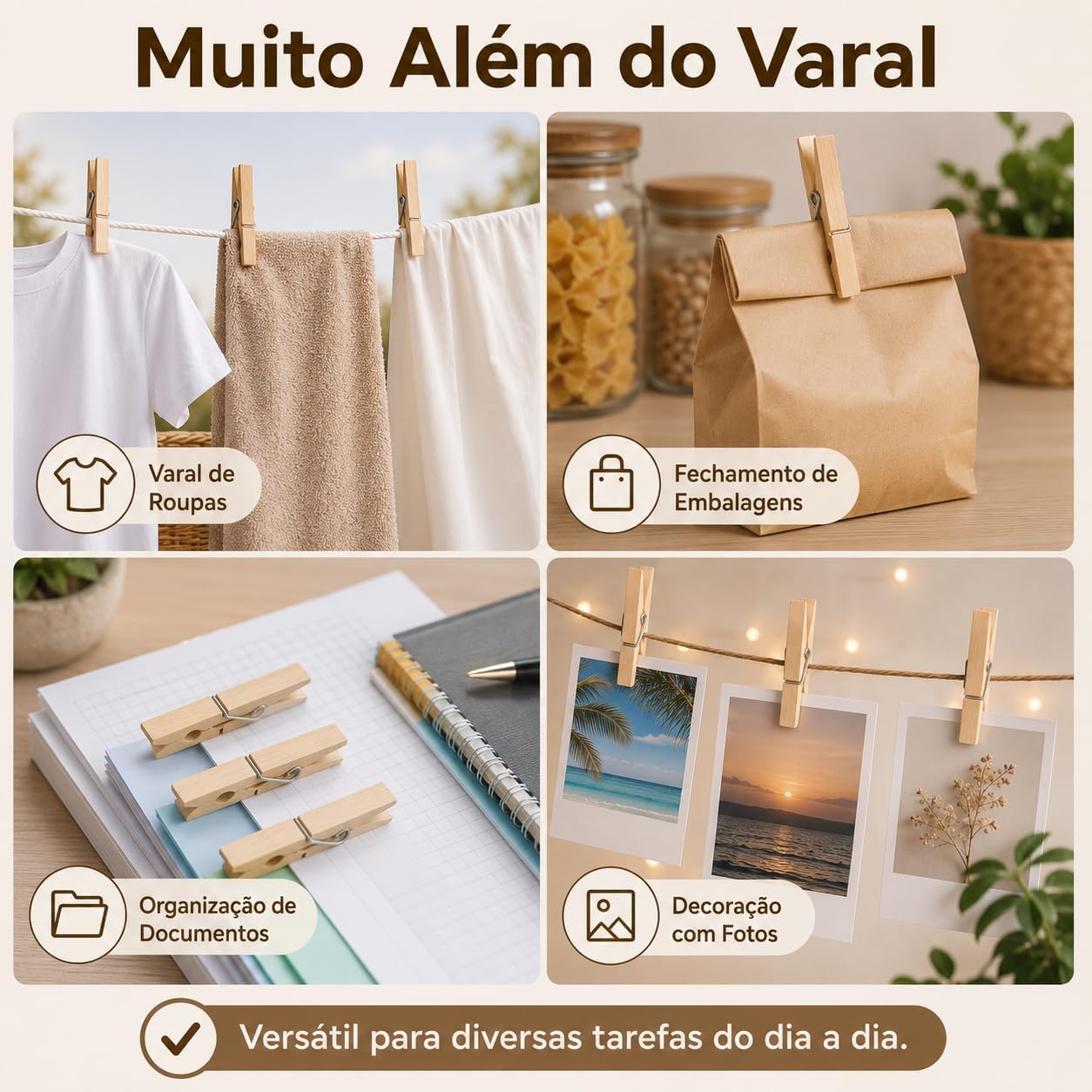 Prendedor de Roupa Madeira 72 Unidades Mola Metálica Alta Fixação Premium IZECLIP PRO