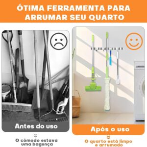 Suporte para Vassouras e Rodo de Parede Aço Inoxidável 9 Acessórios Organizador Premium IZEHOLD PRO