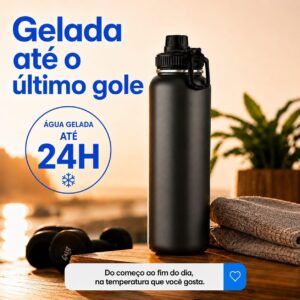 Garrafa Térmica 1L Aço Inox 304 Parede Dupla Antivazamento 24h Alça Articulada IZETHERMO PRO