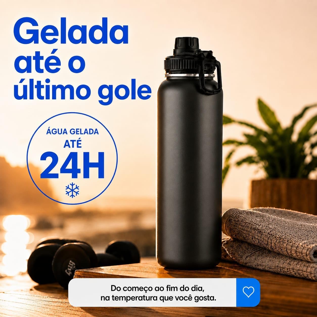Garrafa Térmica 1L Aço Inox 304 Parede Dupla Antivazamento 24h Alça Articulada IZETHERMO PRO