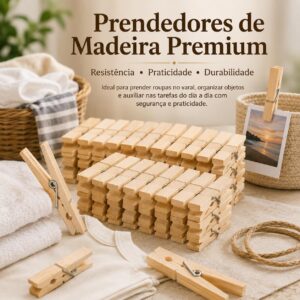 Prendedor de Roupa Madeira 72 Unidades Mola Metálica Alta Fixação Premium IZECLIP PRO