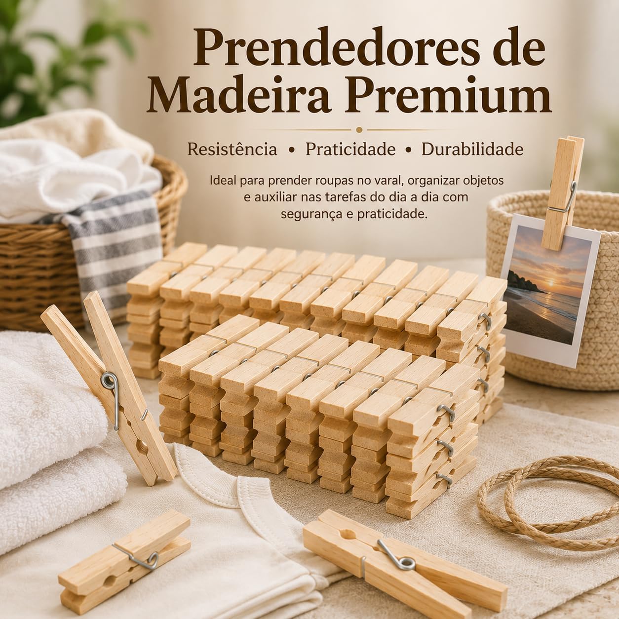 Prendedor de Roupa Madeira 72 Unidades Mola Metálica Alta Fixação Premium IZECLIP PRO