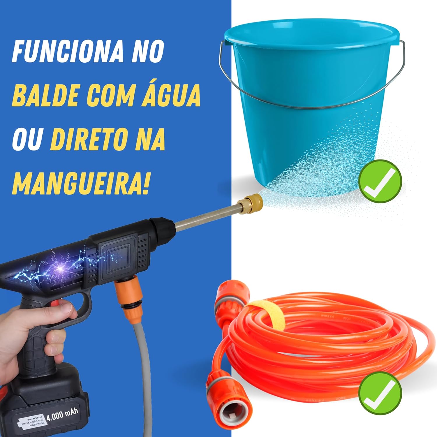 Lavadora Alta Pressão Portátil Sem Fio Recarregável Bivolt Preta 127V/220V Potência IZEJET PRO IZESHOP Lavadora de alta pressão sem fio bivolt preta para limpeza rápida de carro, moto e áreas externas