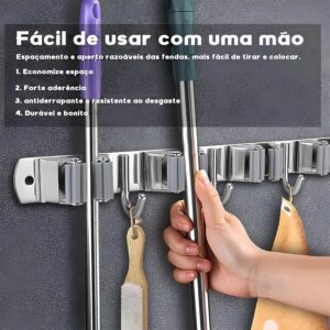 Suporte para Vassouras e Rodo de Parede Aço Inoxidável 9 Acessórios Organizador Premium IZEHOLD PRO